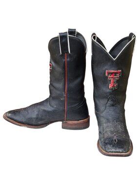 Nocona Texas Tech Cowboy Boots Black Leather Mens 8.5 D Distressed Western Wear